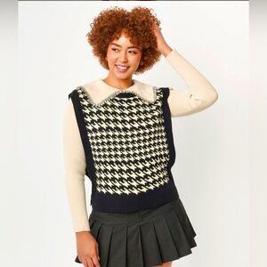 &merci Clothing NWOT Houndstooth Black/creme Sweater Vest Boutique SZ S
